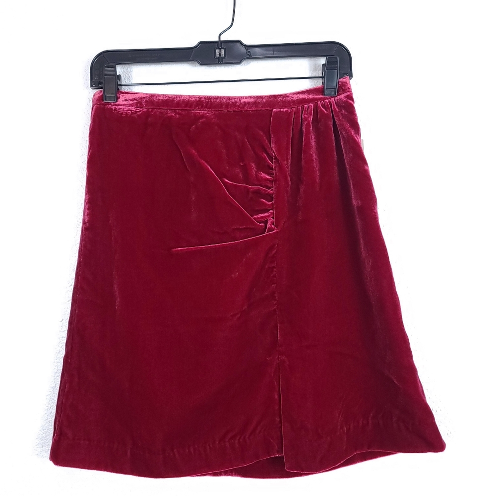 ANTHROPOLOGIE Montie Velvet Ruched Skirt Raspberry NEW - Picture 5 of 12